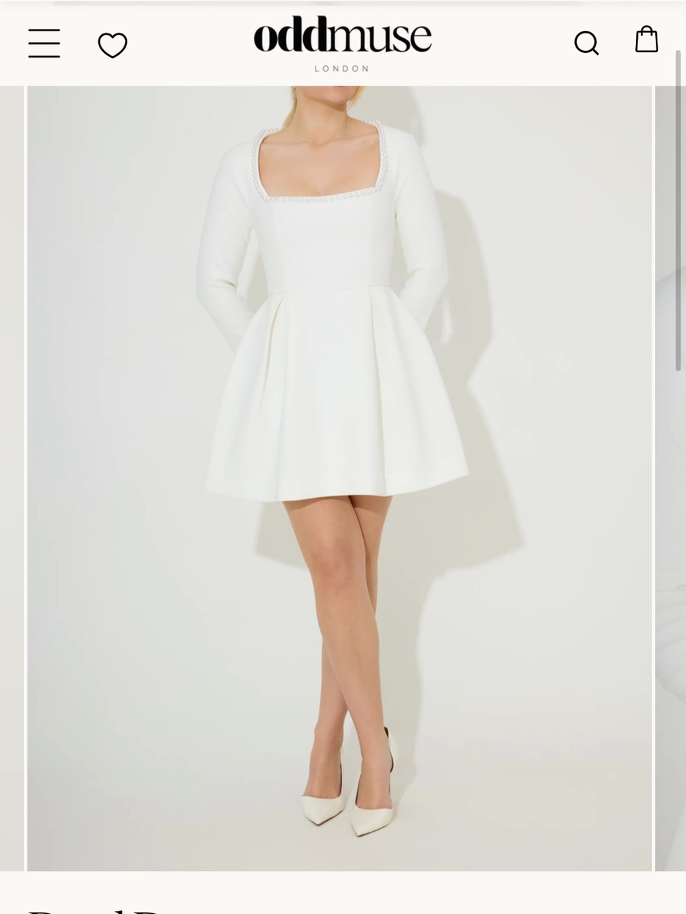 Odd Muse Pearl White Long-Sleeve Mini Dress with Pearl Square Neckline